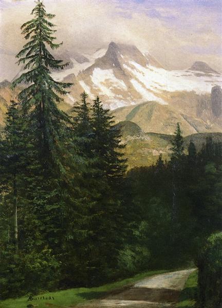 Albert Oil Painting Landscape with Snow Capped Mountains - Click Image to Close